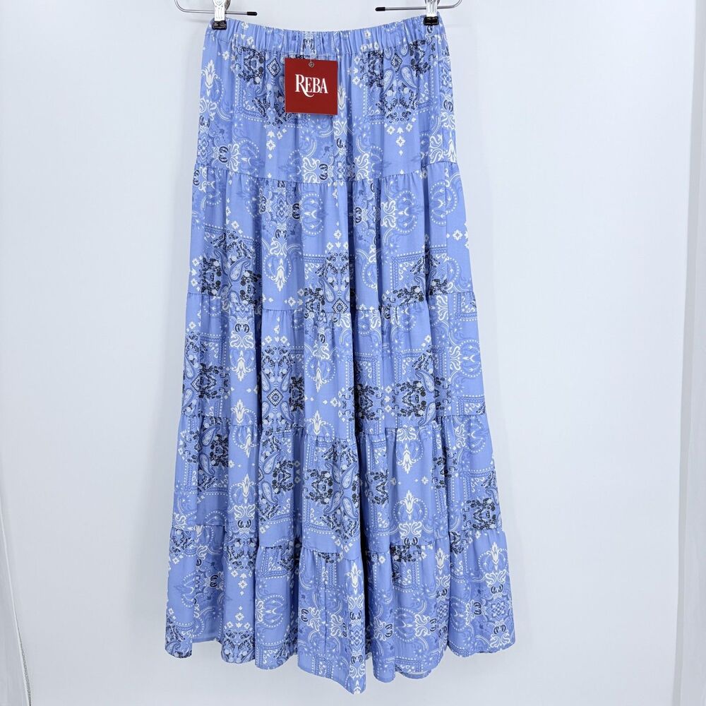 Reba Bandana Tiered Maxi Skirt Size 4 Paisley Western Broomstick Country Florals - Picture 2 of 7